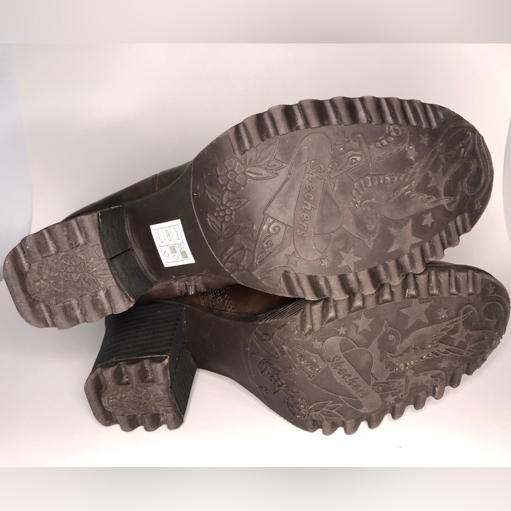 Skechers Leather Upper Chunky Lug Sole Mid Calf Brown Boot Size 10 - Picture 2 of 13